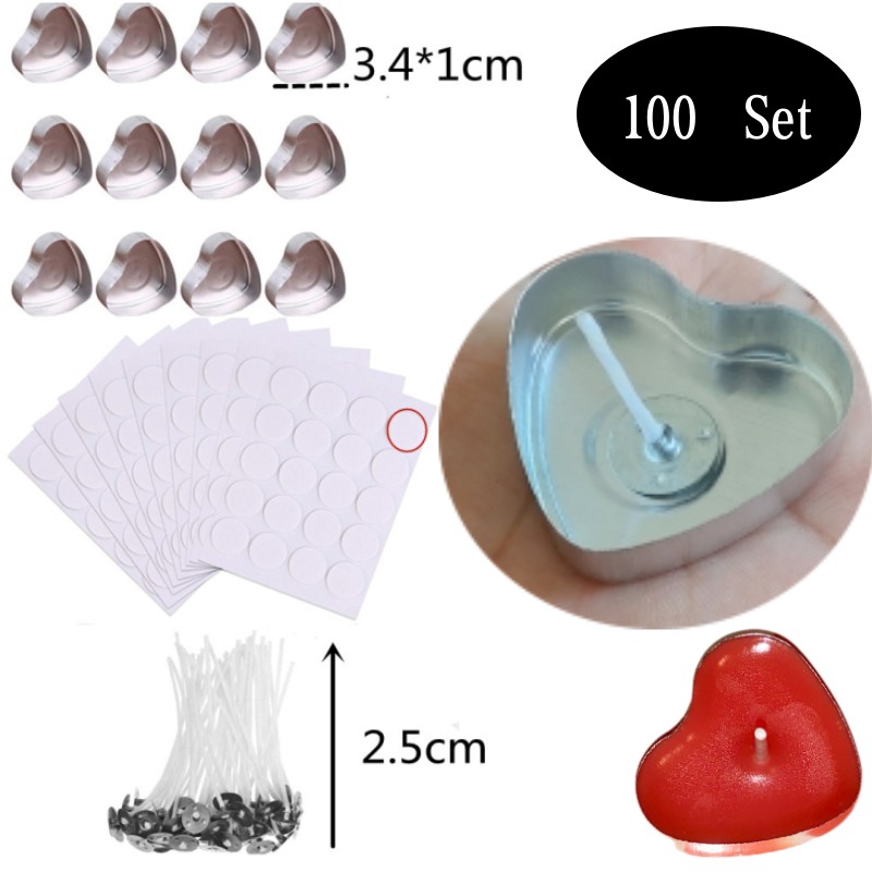 Candle Zero - 100 ชุดรูปหัวใจอลูมิเนียมที่ว่างเปล่า Tealight เทียนขี้ผึ้งกระป๋อง Jars กรณีคอนเทนเนอร์แม่พิมพ์สําหรับ