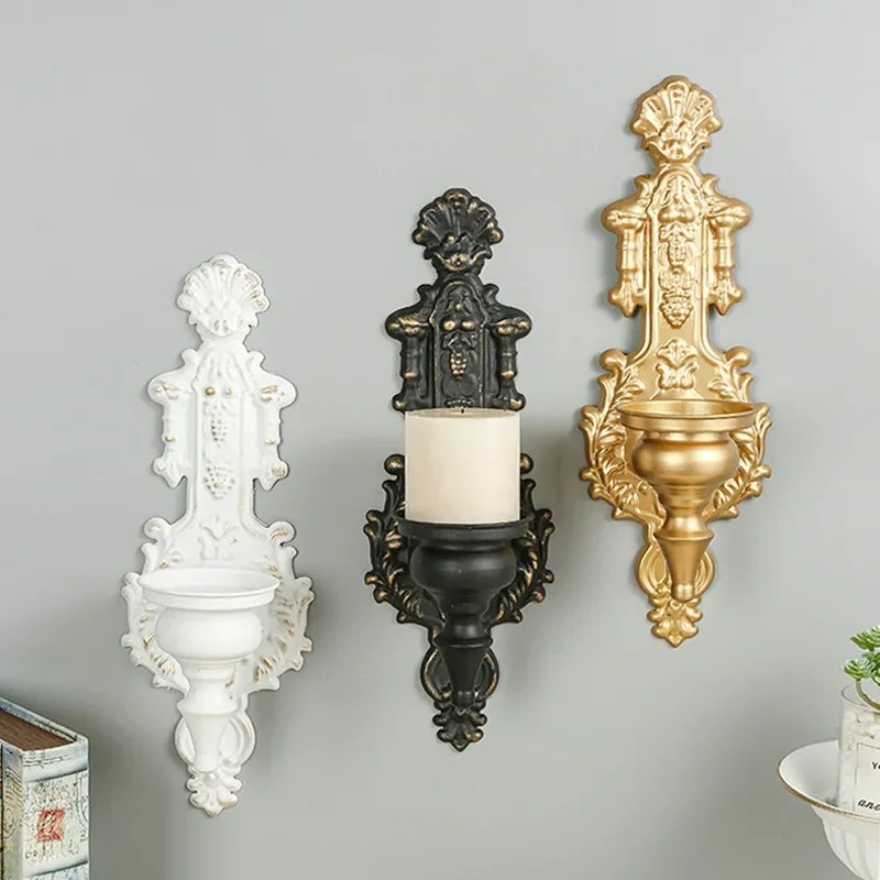 Candle Zero - เชิงเทียนติดผนังสีทองเชิงเทียนที่แขวนผนังเชิงเทียนโลหะแนวชนบทสีดำเครื่องตกแต่งฝาผนังแบบเจาะฟรี