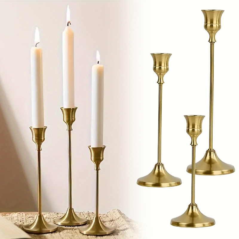 Candle Quotes - 3-12PCS วินเทจสไตล์หรูหราเชิงเทียนโลหะสีทองแดงเชิงเทียนตั้งโต๊ะเหมาะสำหรับงานแต่งงานครบรอบ ZYF