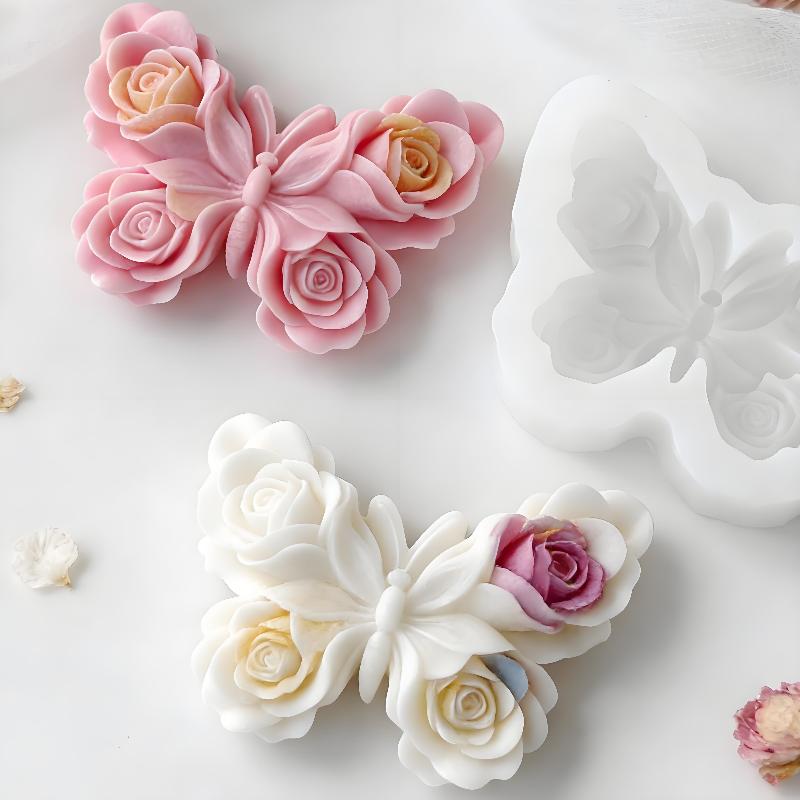 Candle Making Supplies Usa - แม่พิมพ์ซิลิโคนรูปผีเสื้อกุหลาบ DIY สำหรับทำเทียนหอม ปูนปลาสเตอร์ เรซิ่นอีพ็อกซี่ ของตกแต่ง
